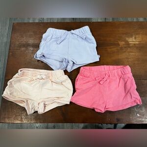 Set of Three Soft Carters Baby Girl 12M Shorts in Pink, Orange, and Blue